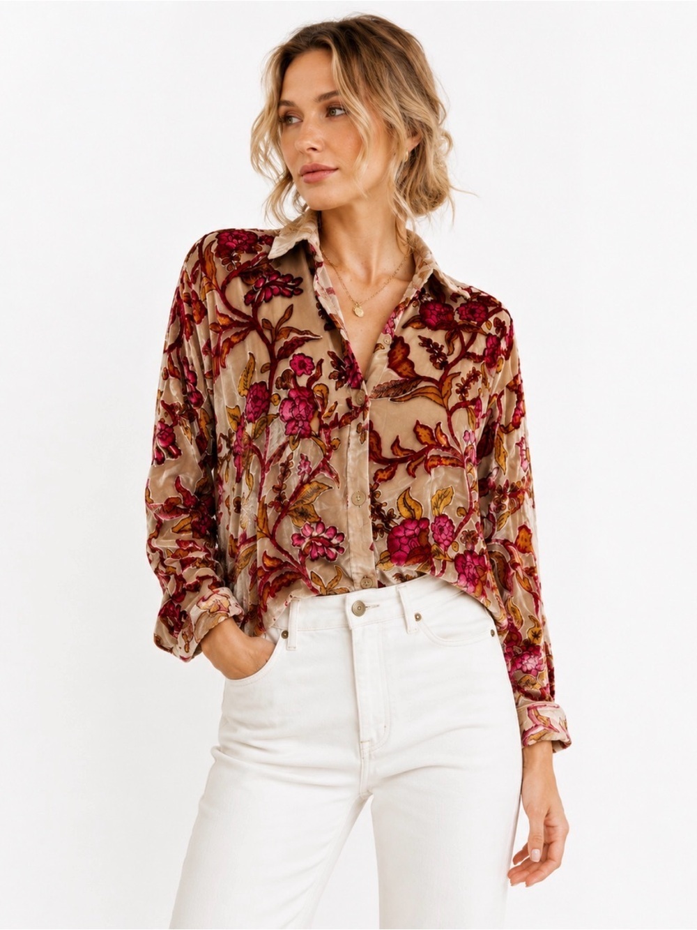 Aratta Silent Journey Burnout Velvet Floral Blouse Small NWT